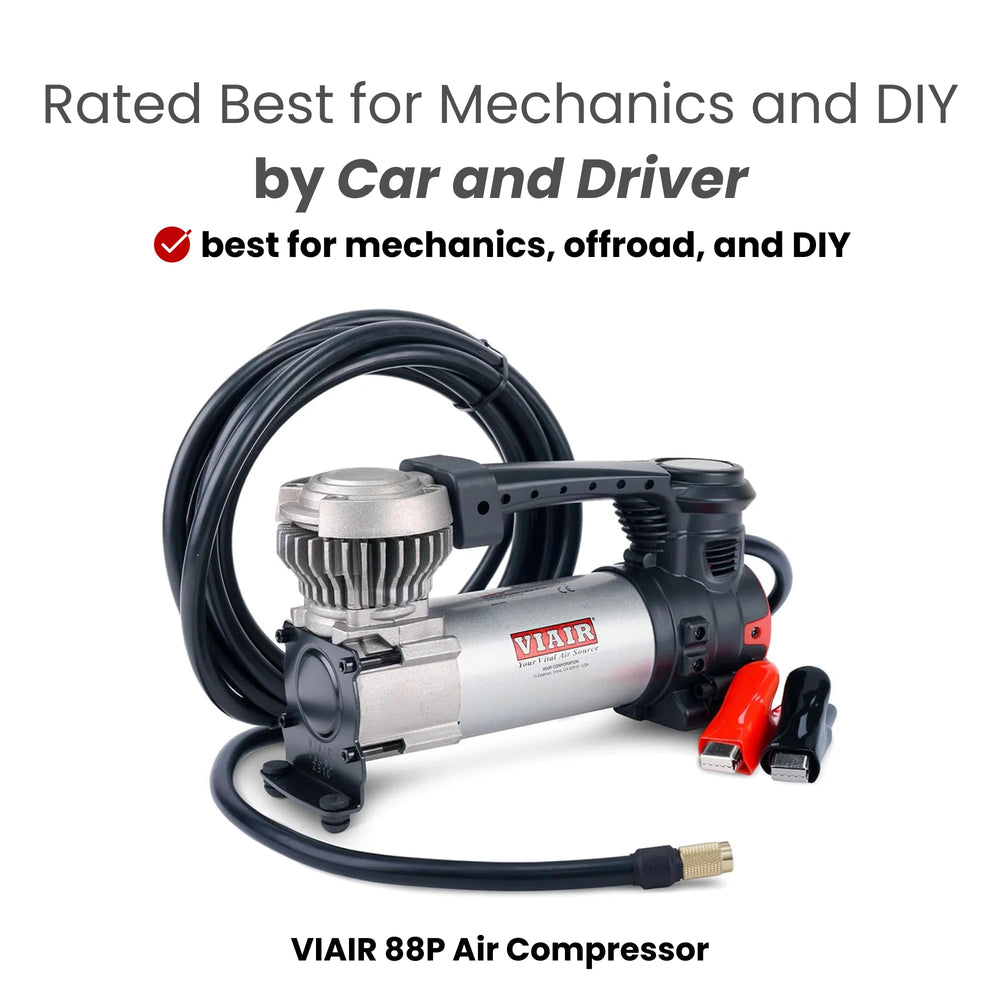 VIAIR EVC88P beside a hand showing scale and simple storage convenience
