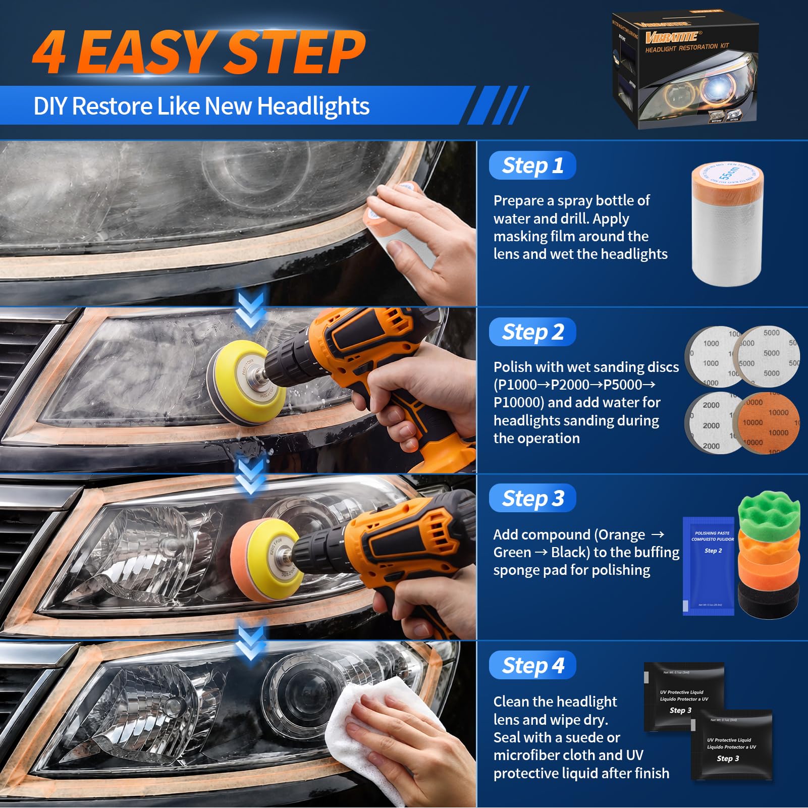 VIBRATITE polishing compounds and small protective-liquid bottles for sealing