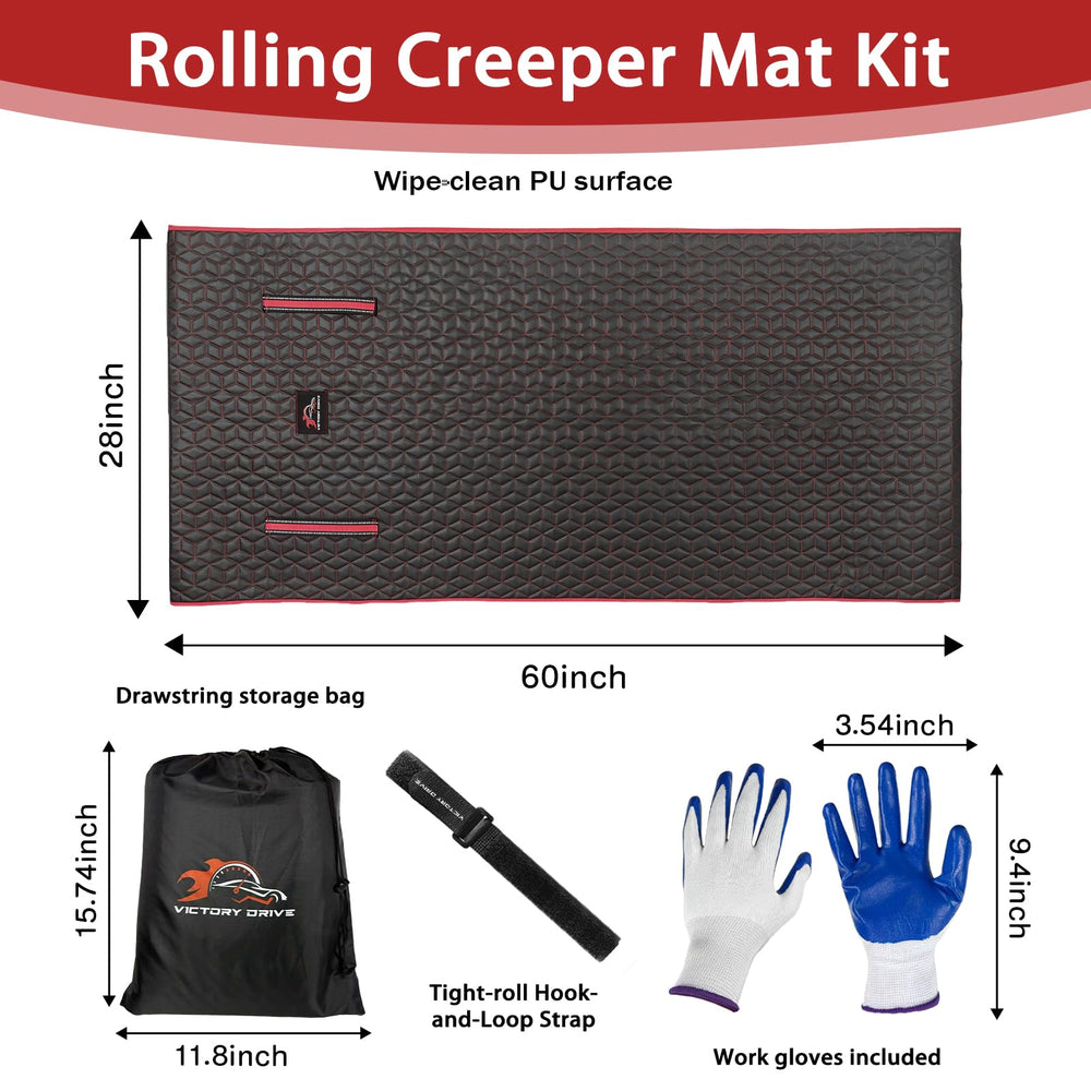 VICTORY DRIVE mat in garage under vehicle illustrating comfortable service