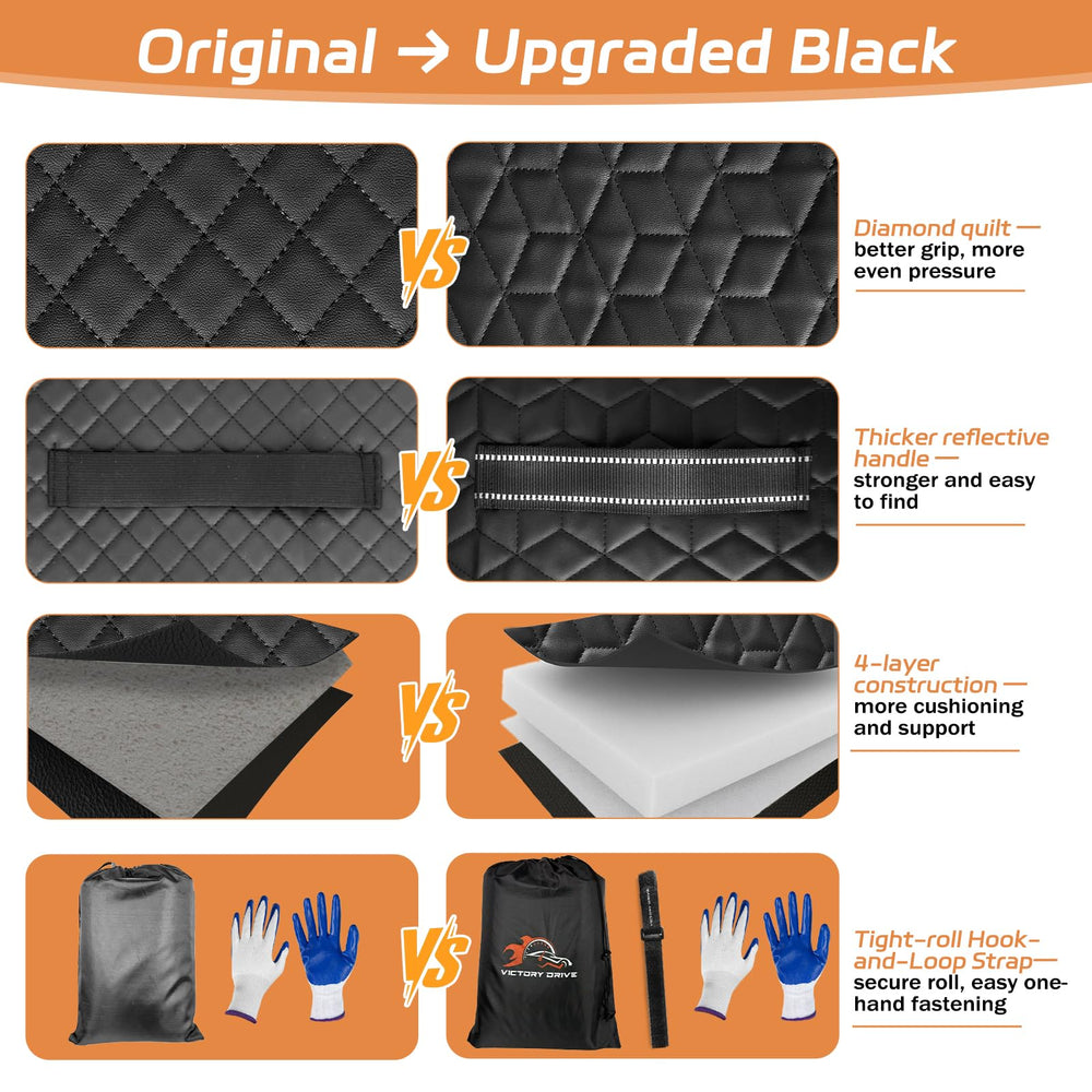 VICTORY DRIVE rolled mat secured with strap plus included gloves for storage