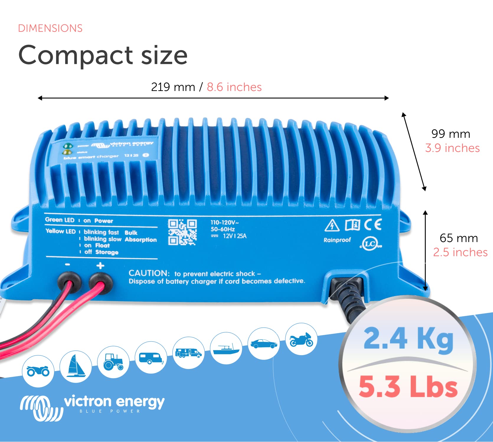 Victron Energy terminal and label detail showing connections and safety markings for easy setup