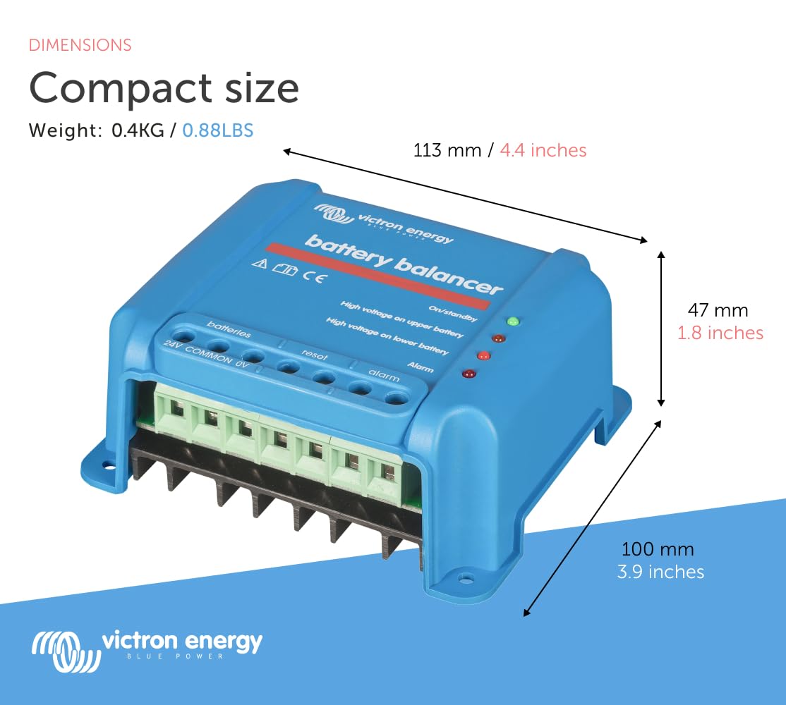Victron Energy battery balancer mounted on a boat battery bank demonstrating controlled equalization benefit