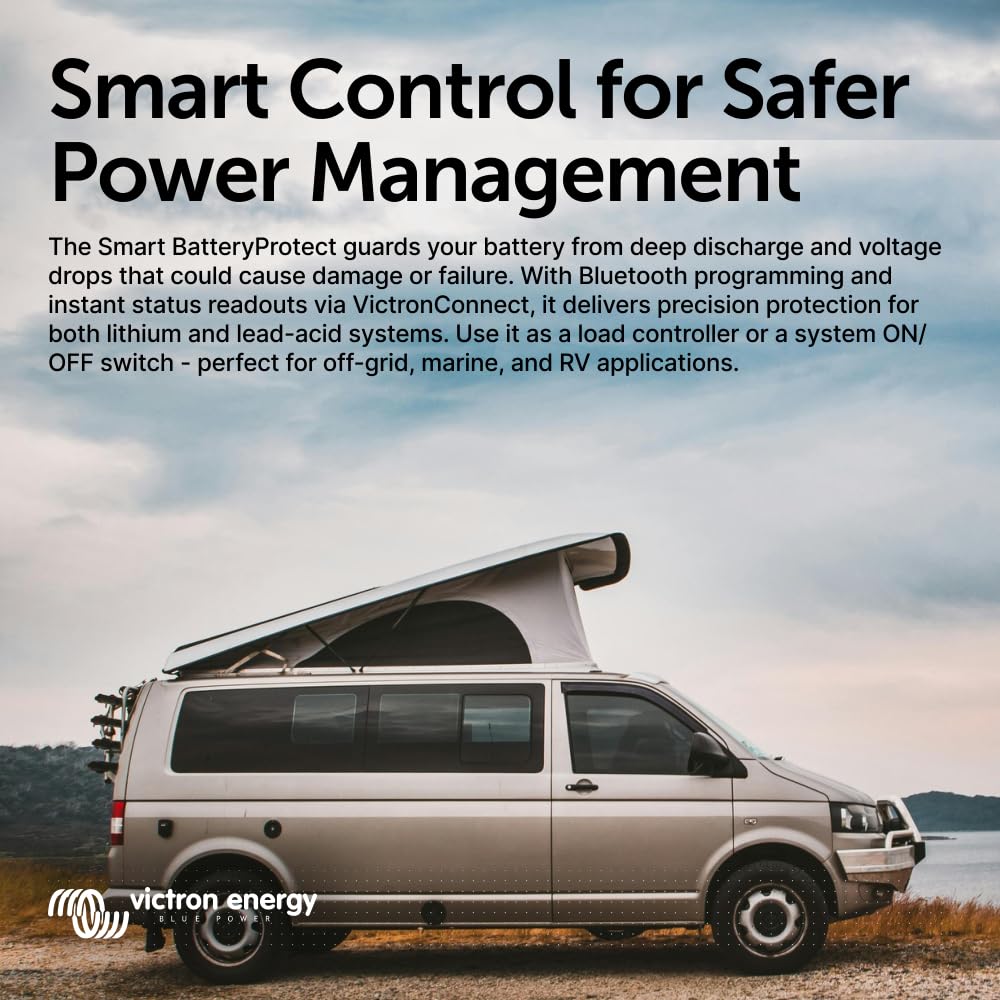 Victron Energy side view with mounting holes and heavy-duty terminals for secure, neat installation