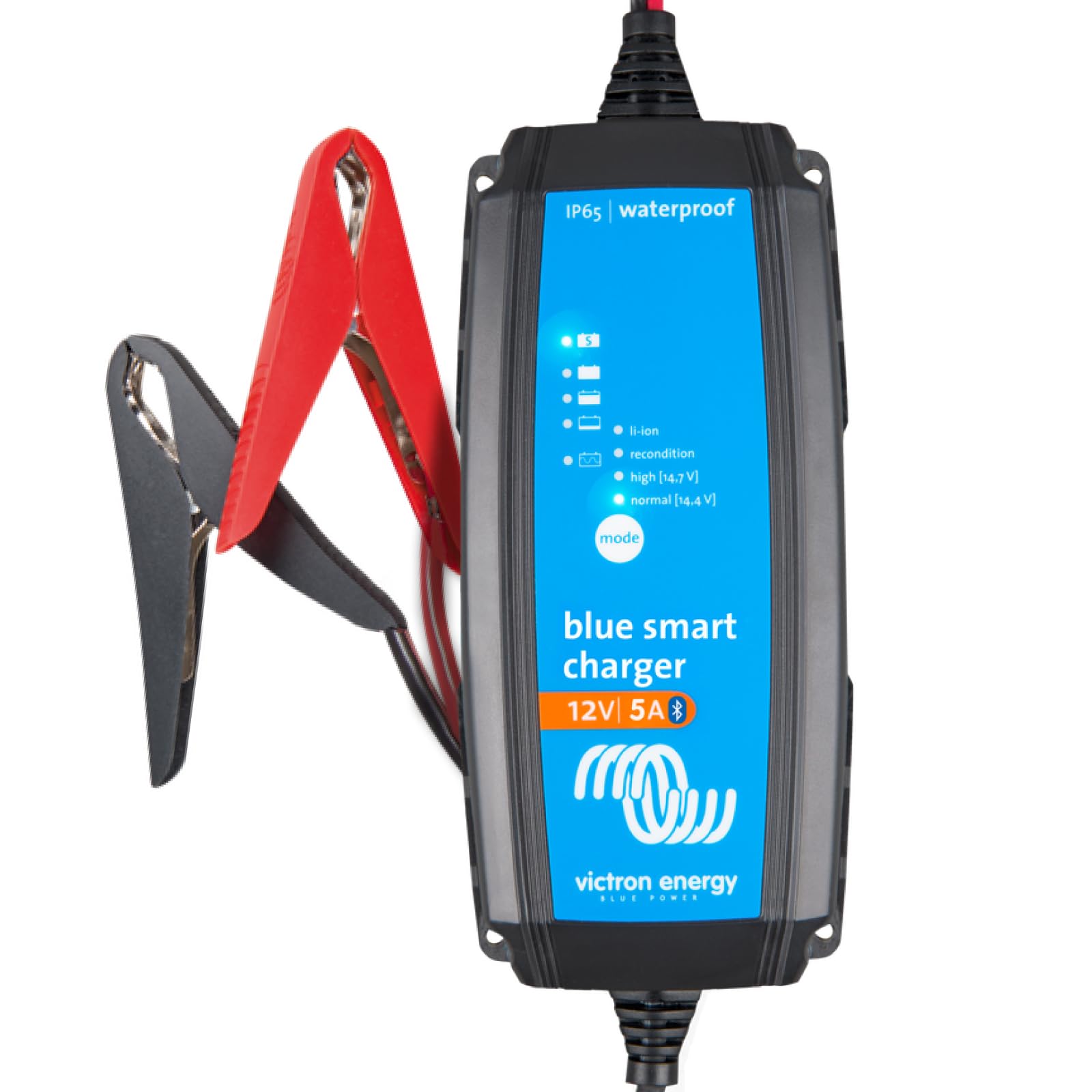 Victron Energy charger front view showing compact weatherproof design for reliable charging
