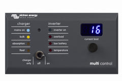 Victron Energy front view of digital multi control panel GX showing display and quick overview