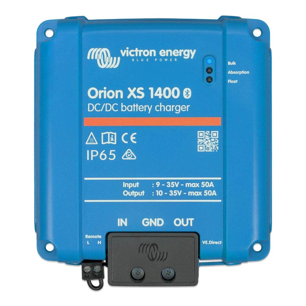 Victron Energy Orion XS front view showing compact design and efficient charging