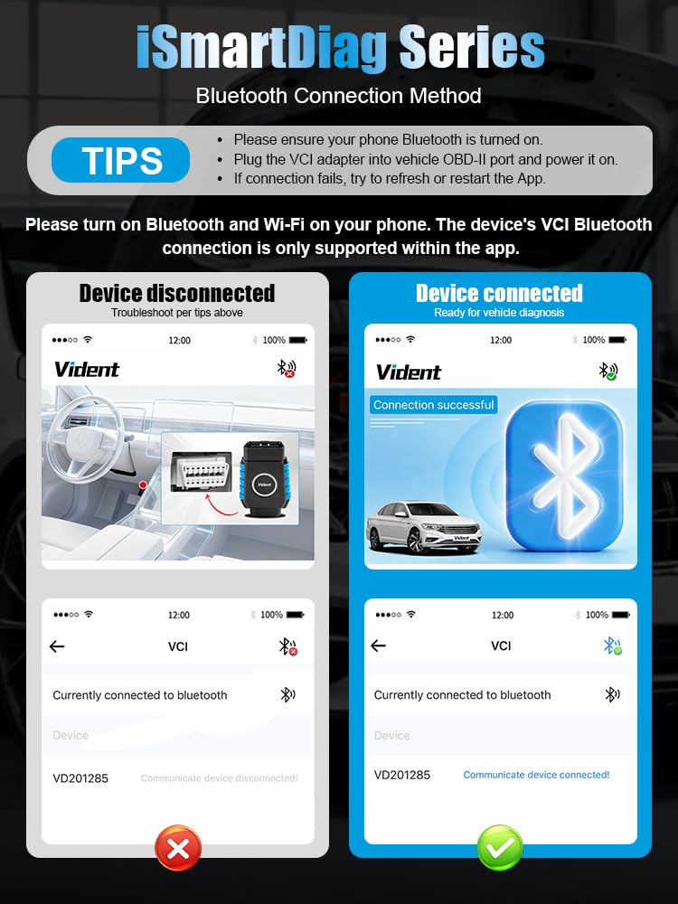 VIDENT paired to smartphone showing quick Bluetooth connection benefit