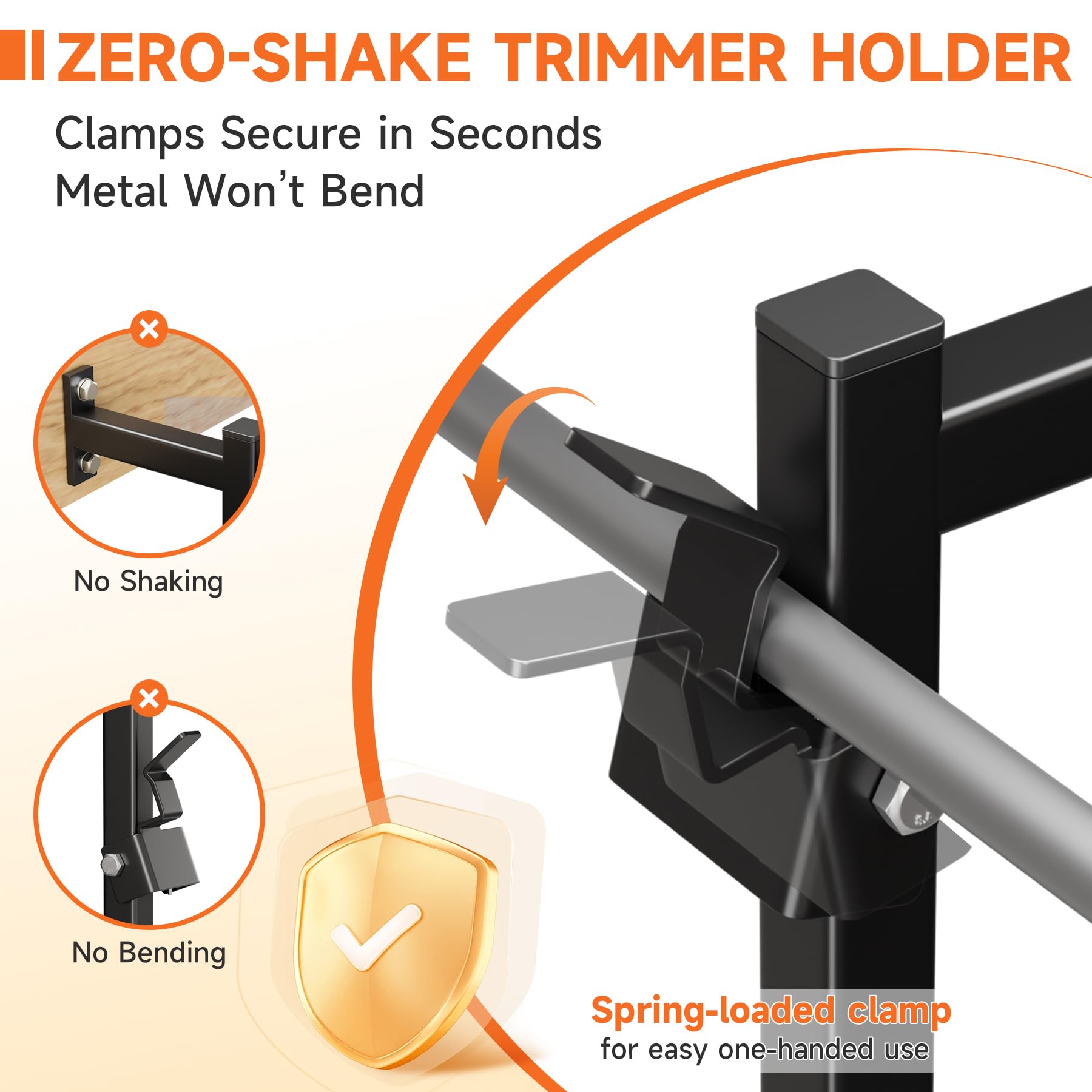 ViewKur side view with trimmer in rack demonstrating stable upright hold