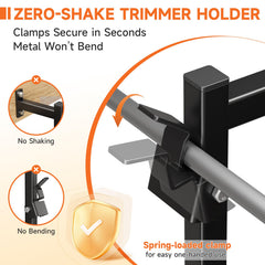 ViewKur side view with trimmer in rack demonstrating stable upright hold