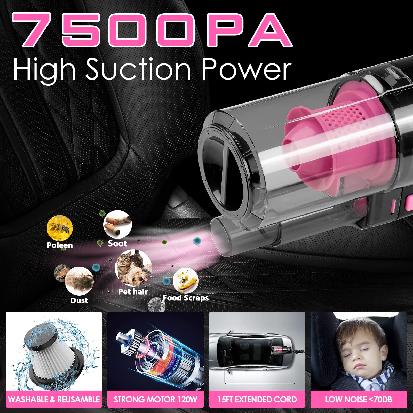 Viewsun handheld vacuum closeup highlighting compact motor and nozzle power