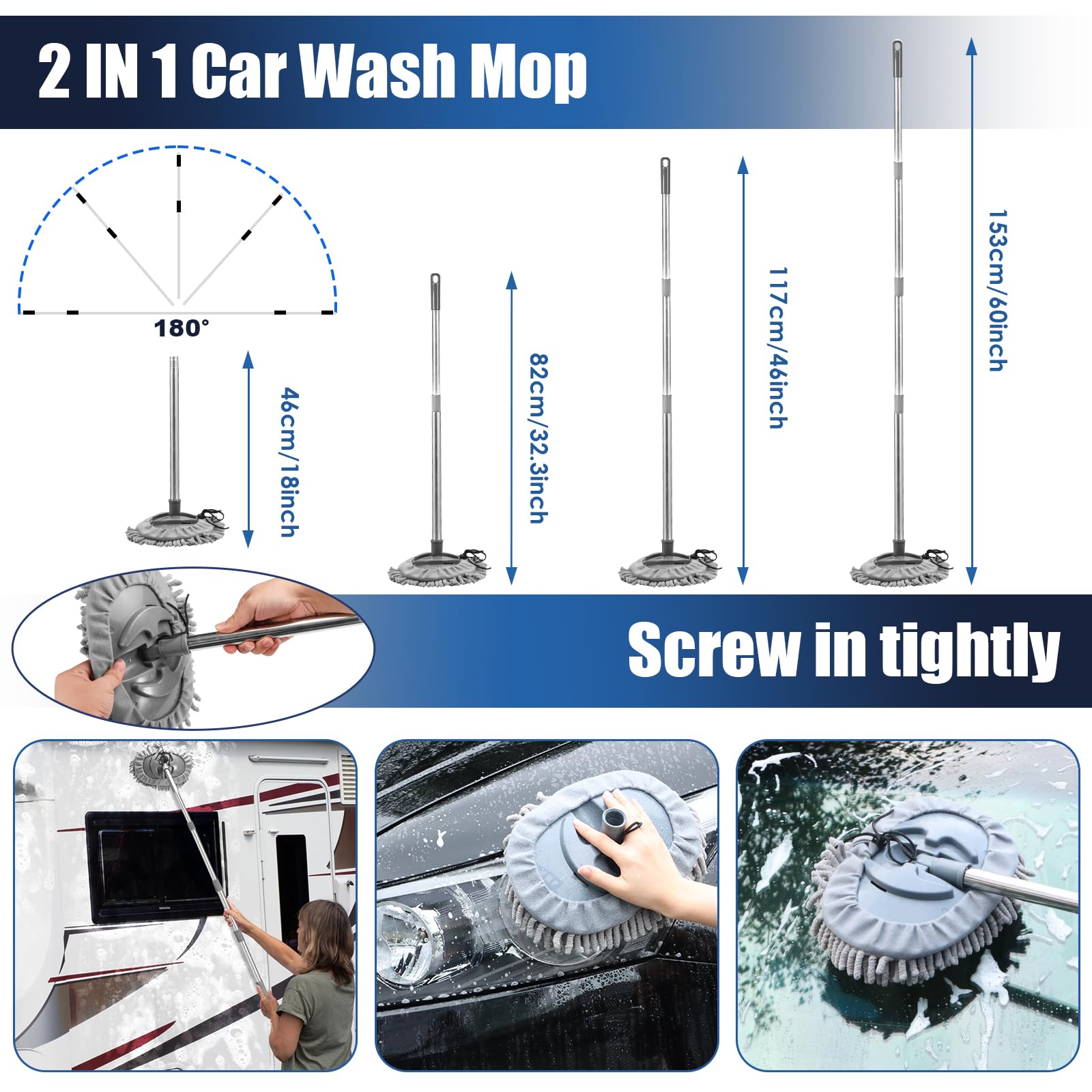 Viewsun mop extended full length reaching roofline for safer high-reach washing benefit