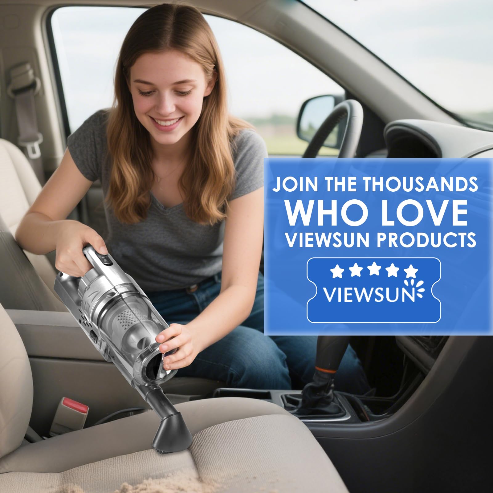 Viewsun kit next to a hand showing size for easy handling benefit
