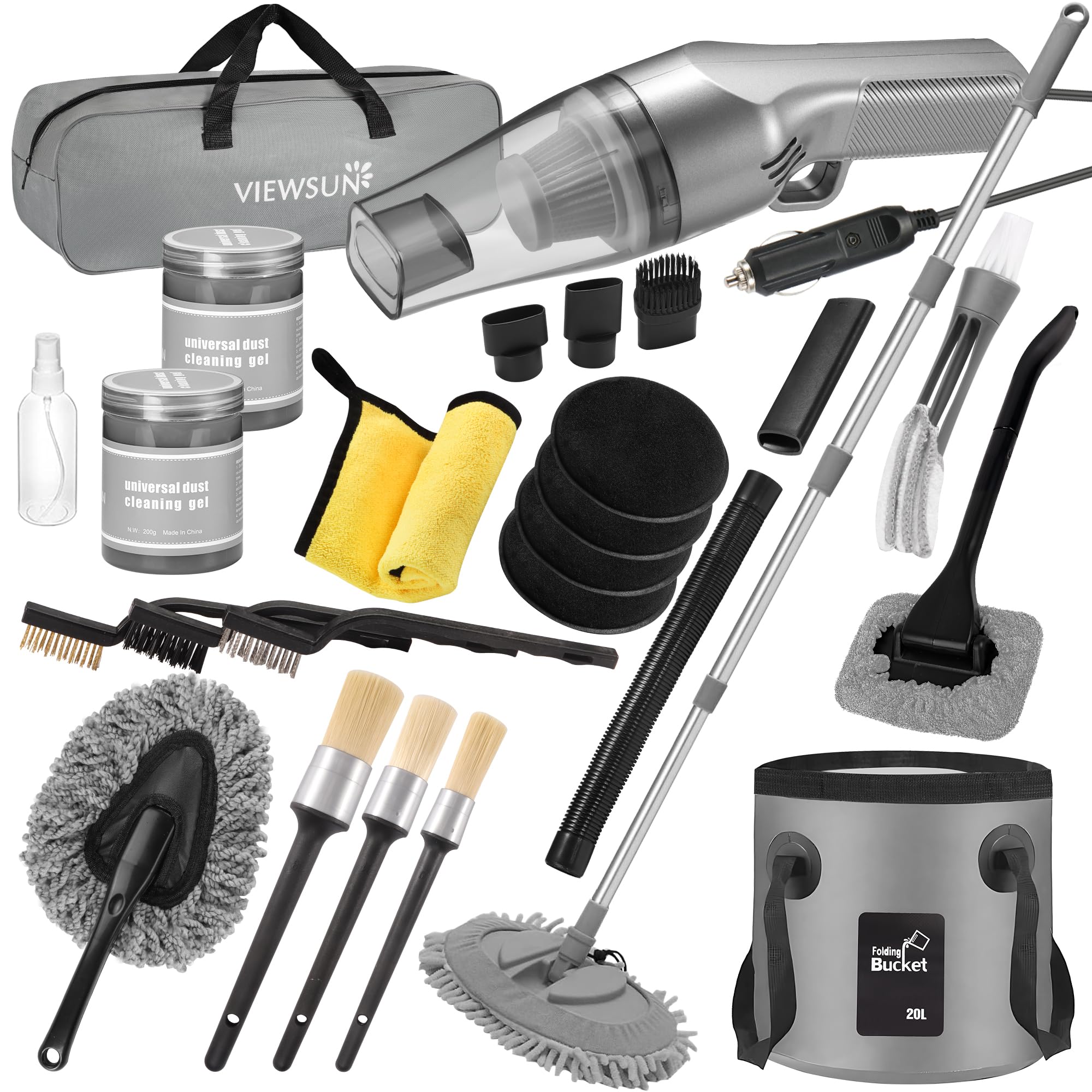 Viewsun handheld vacuum front view showing powerful suction and compact design benefit