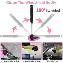 Viewsun windshield cleaner close-up showing extendable handle and 180-degree swivel head for streak-free glass