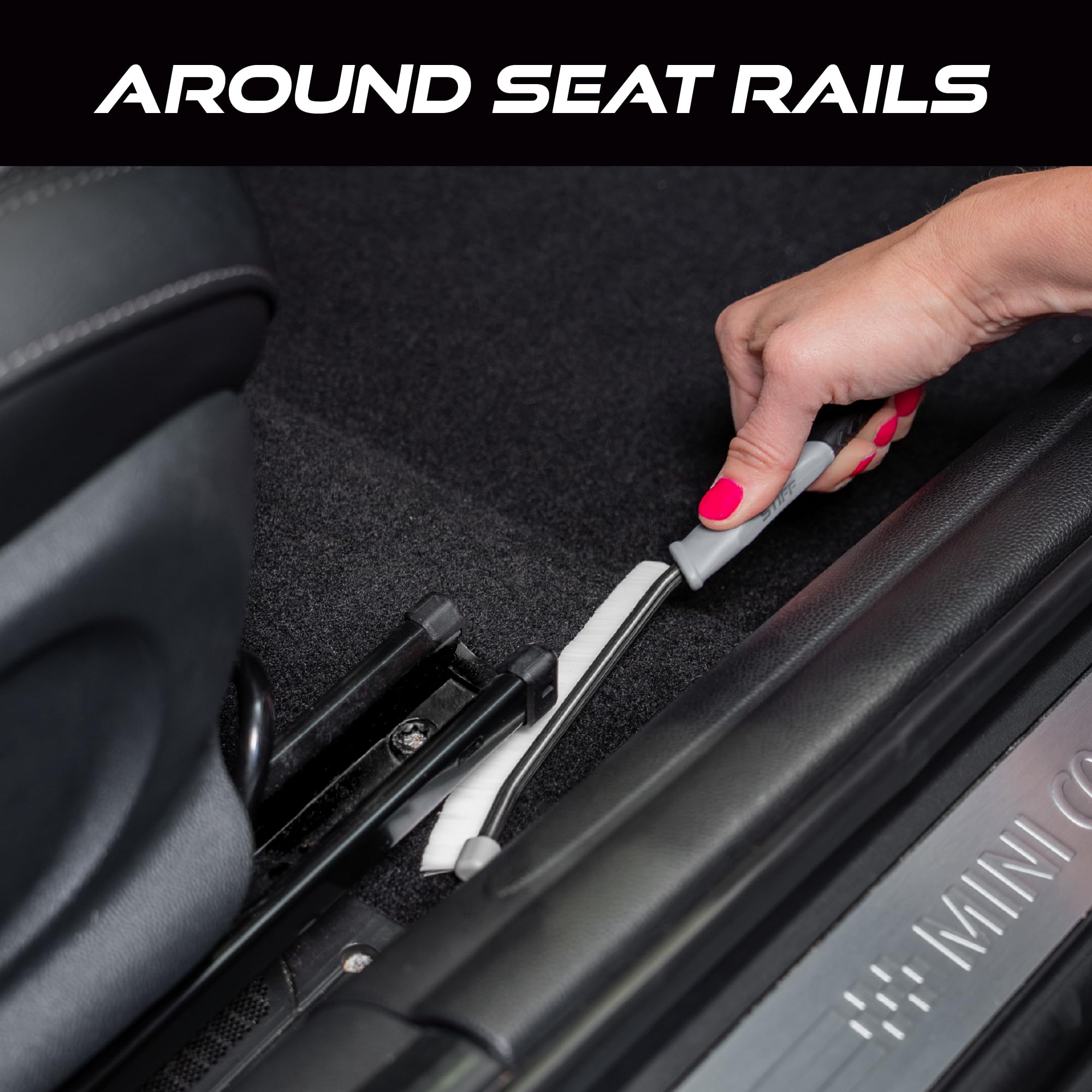 VIKING stiff bristle brush tackling grime along a seat rail