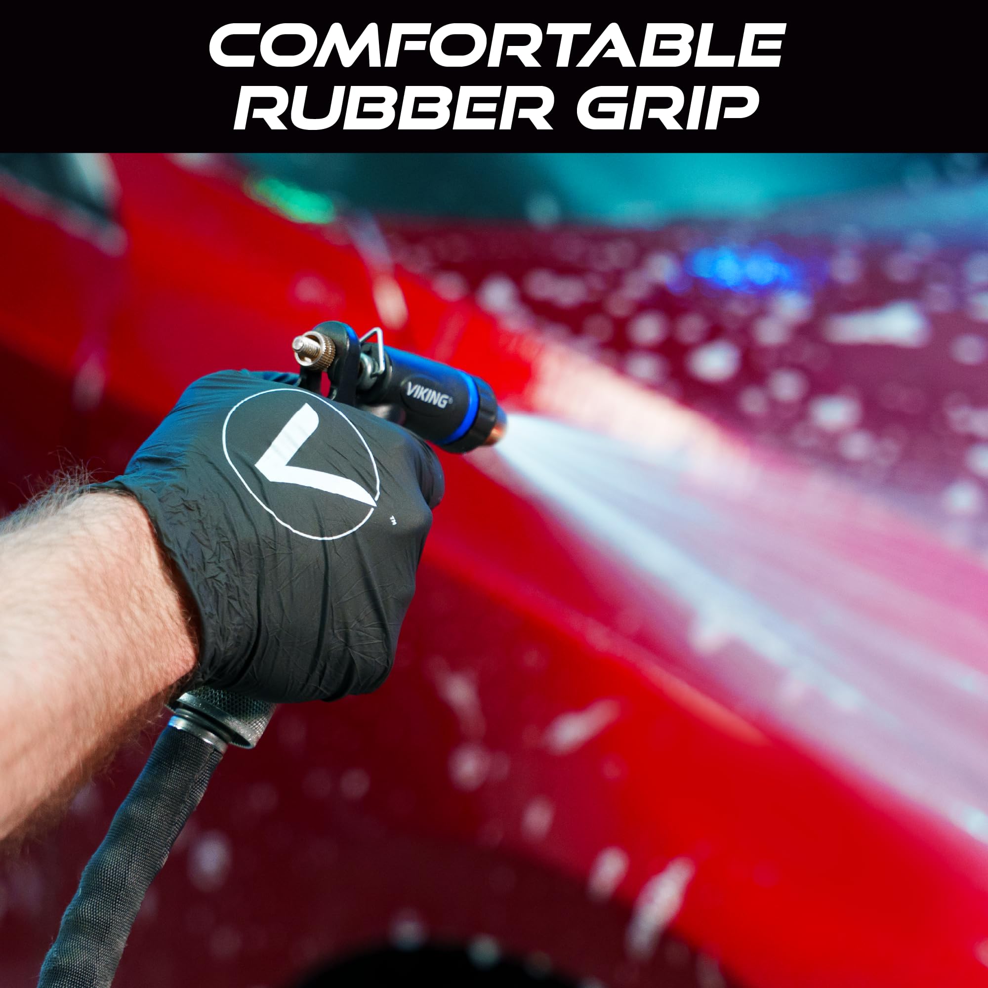 VIKING nozzle spraying car showing powerful cleaning capability