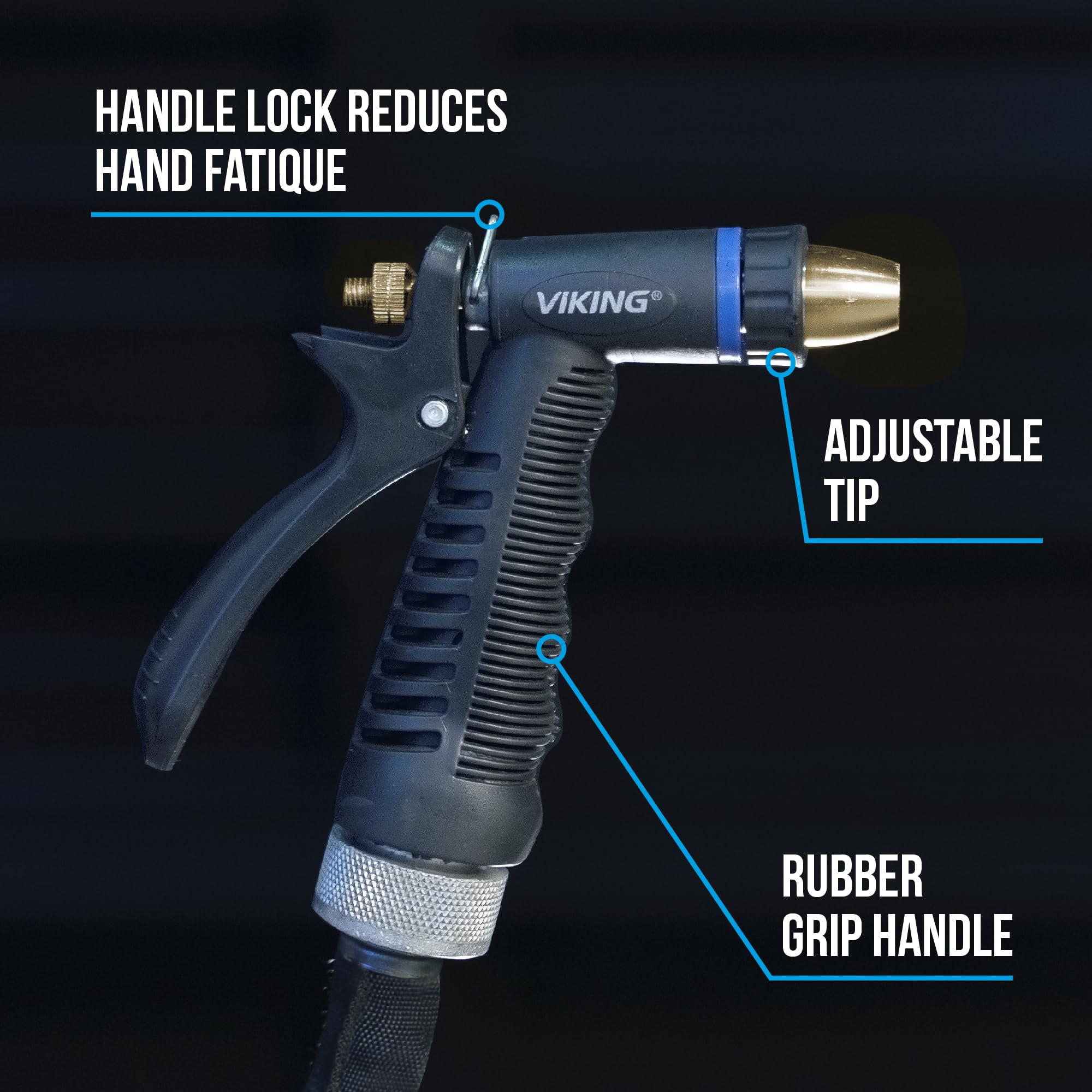 VIKING nozzle beside standard hose for scale and compatibility
