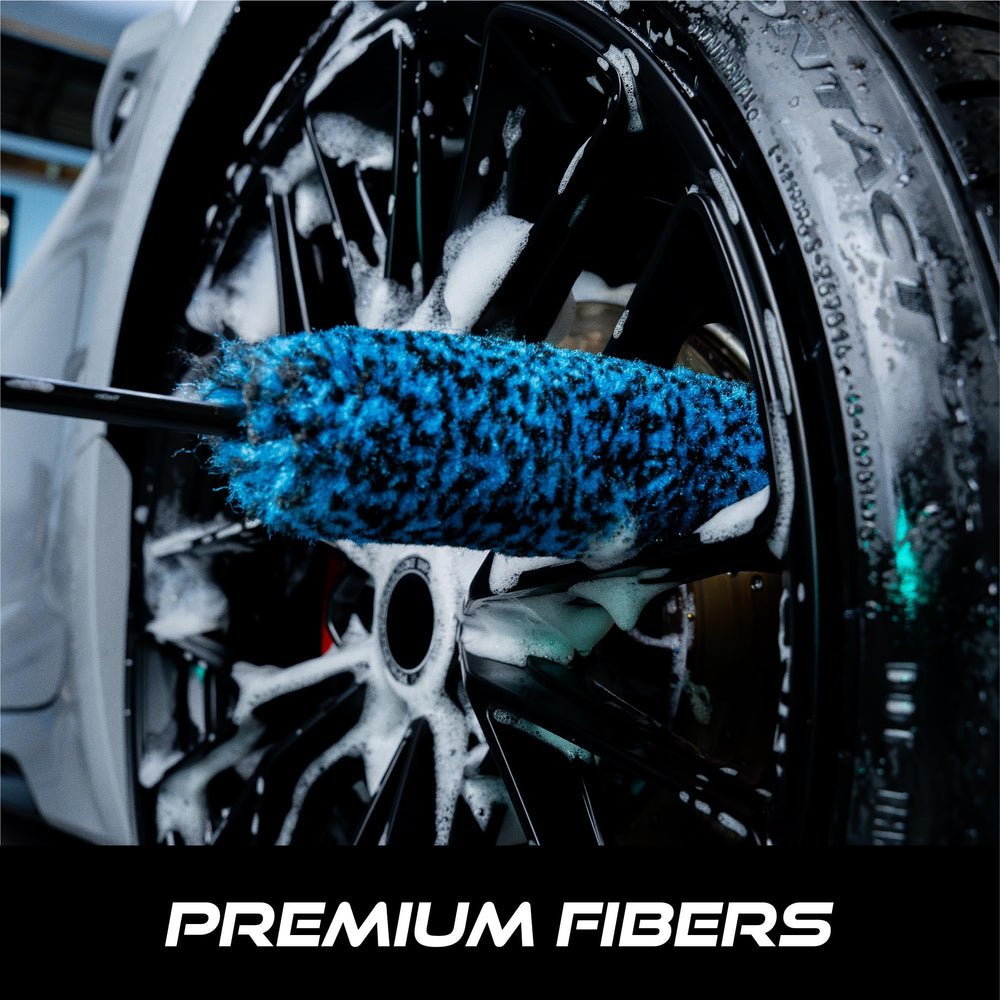 VIKING brush in use on wheel spokes demonstrates effective brake dust removal