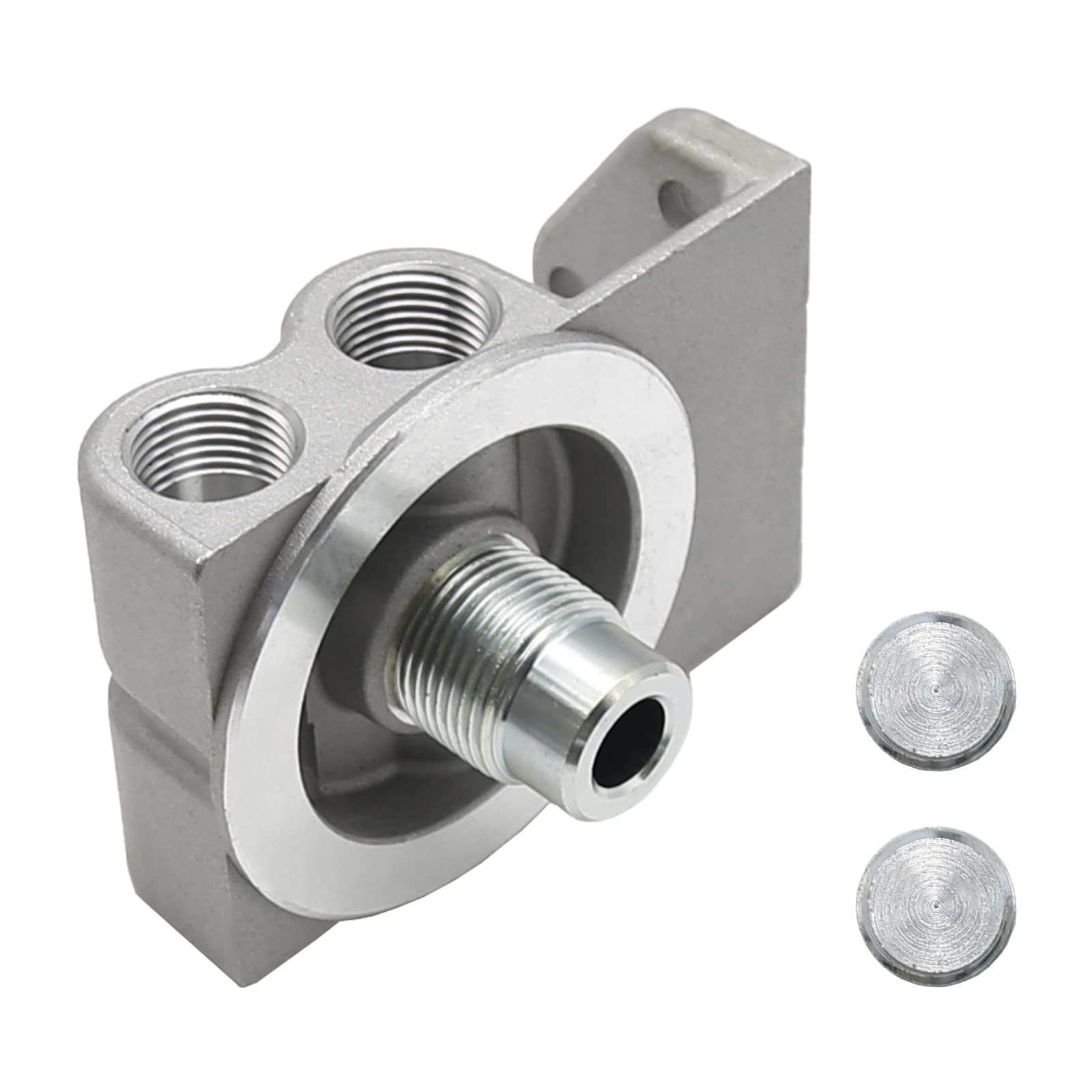 VIKKSAER front view of filter base showing mounting flange and ports, ensures secure fit