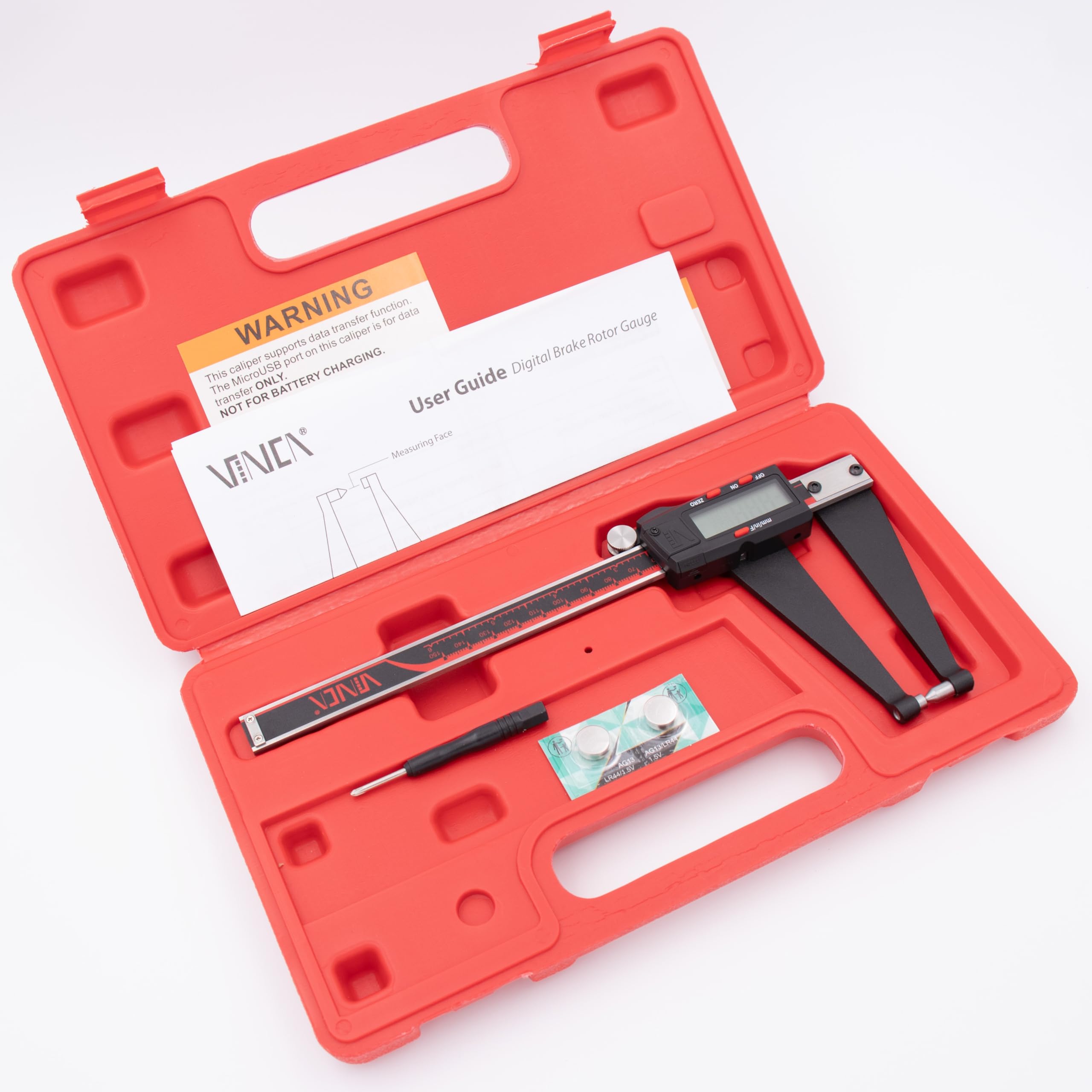 VINCA gauge beside ruler for scale, compact tool that fits into workshop toolkits
