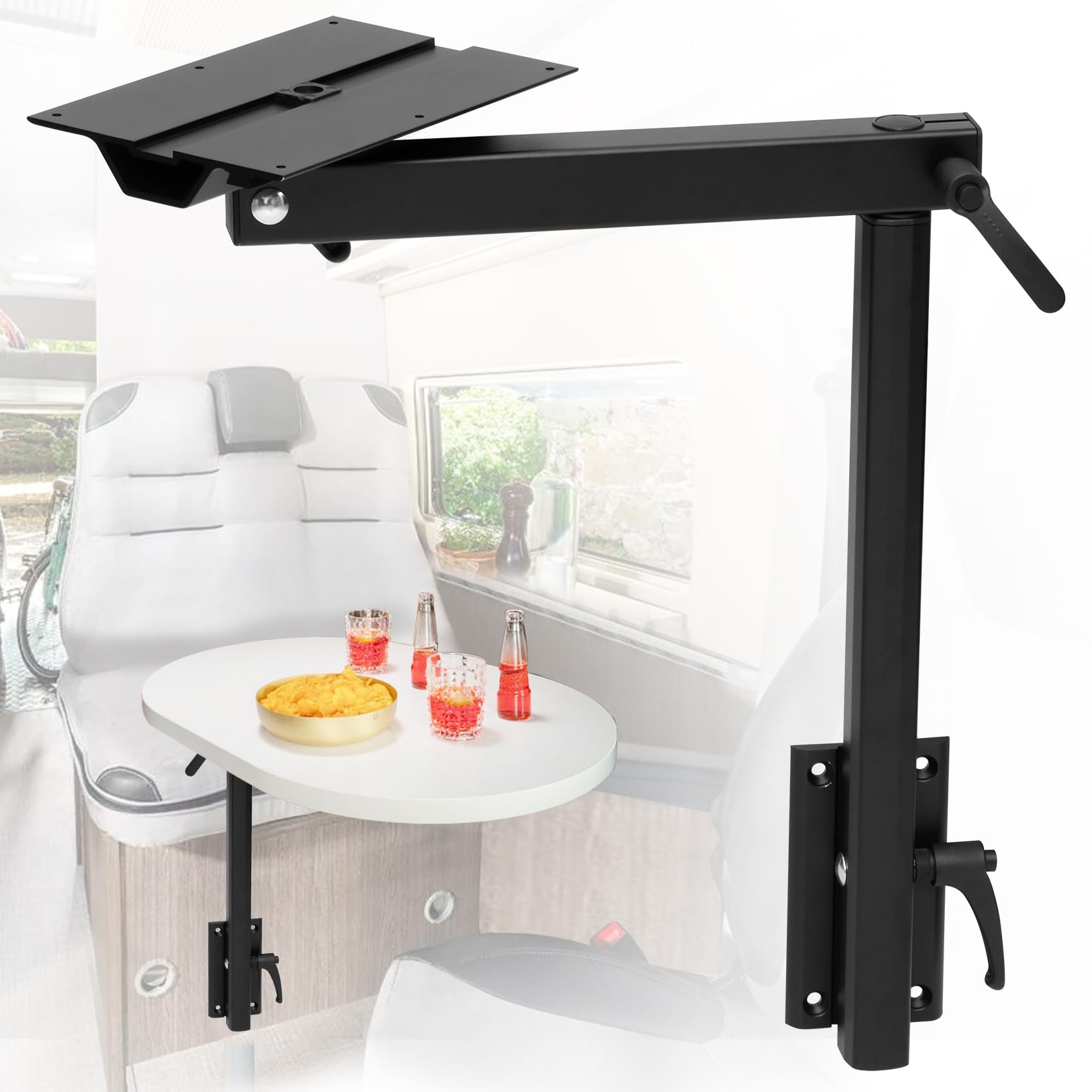 Virego front mounted table leg showing secure mount and space saving