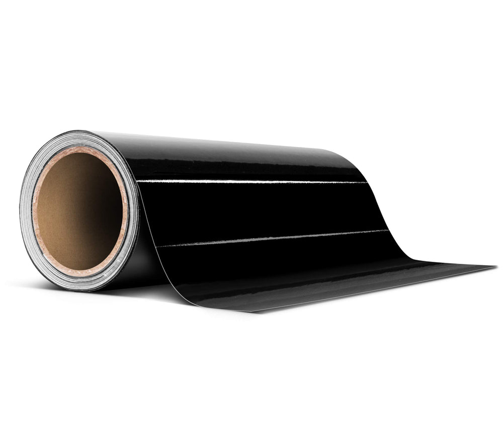VViViD black gloss roll front view showing sleek finish and clean edge for easy application