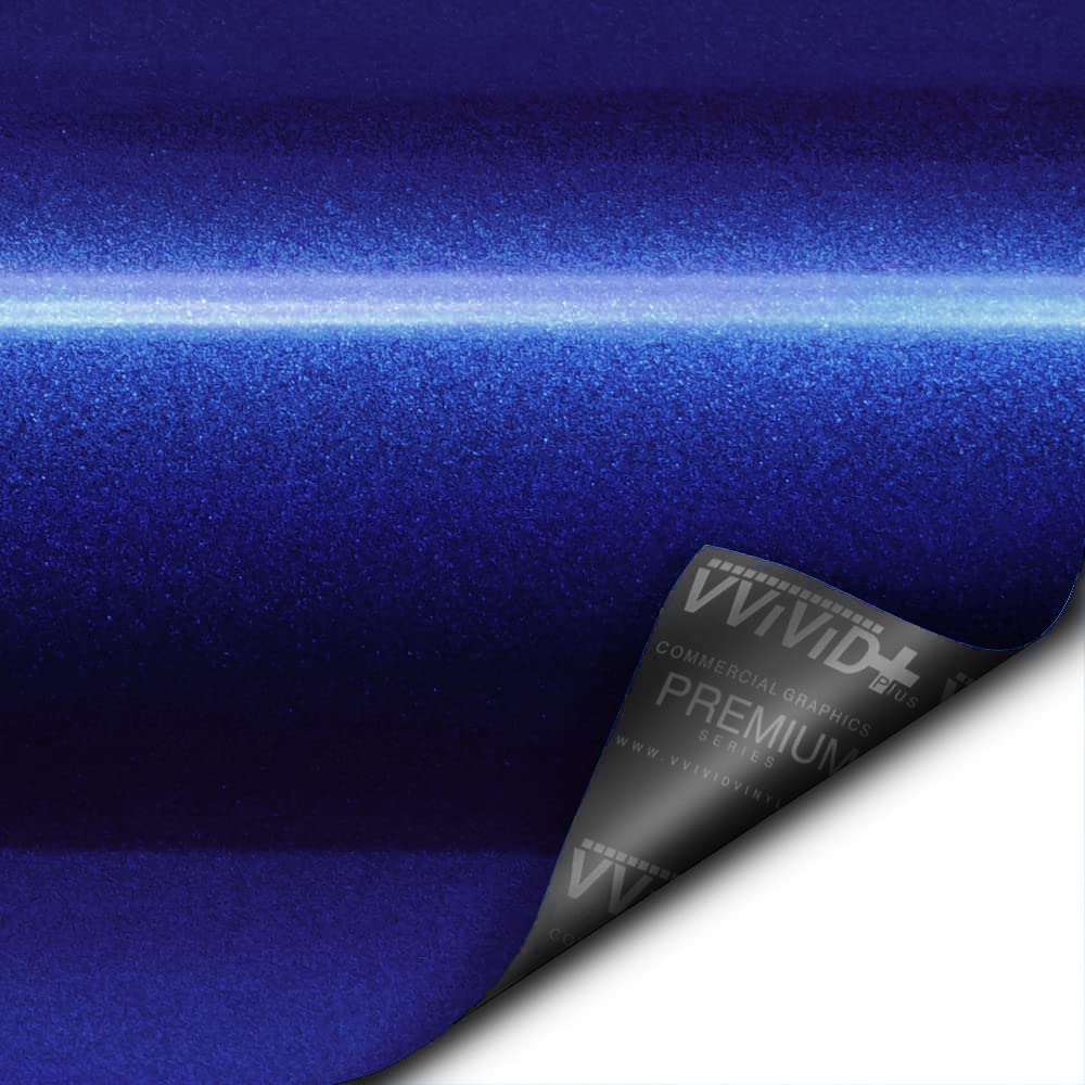 VViViD Neptune Pearl Blue roll next to ruler showing 1.5ft x 5ft scale