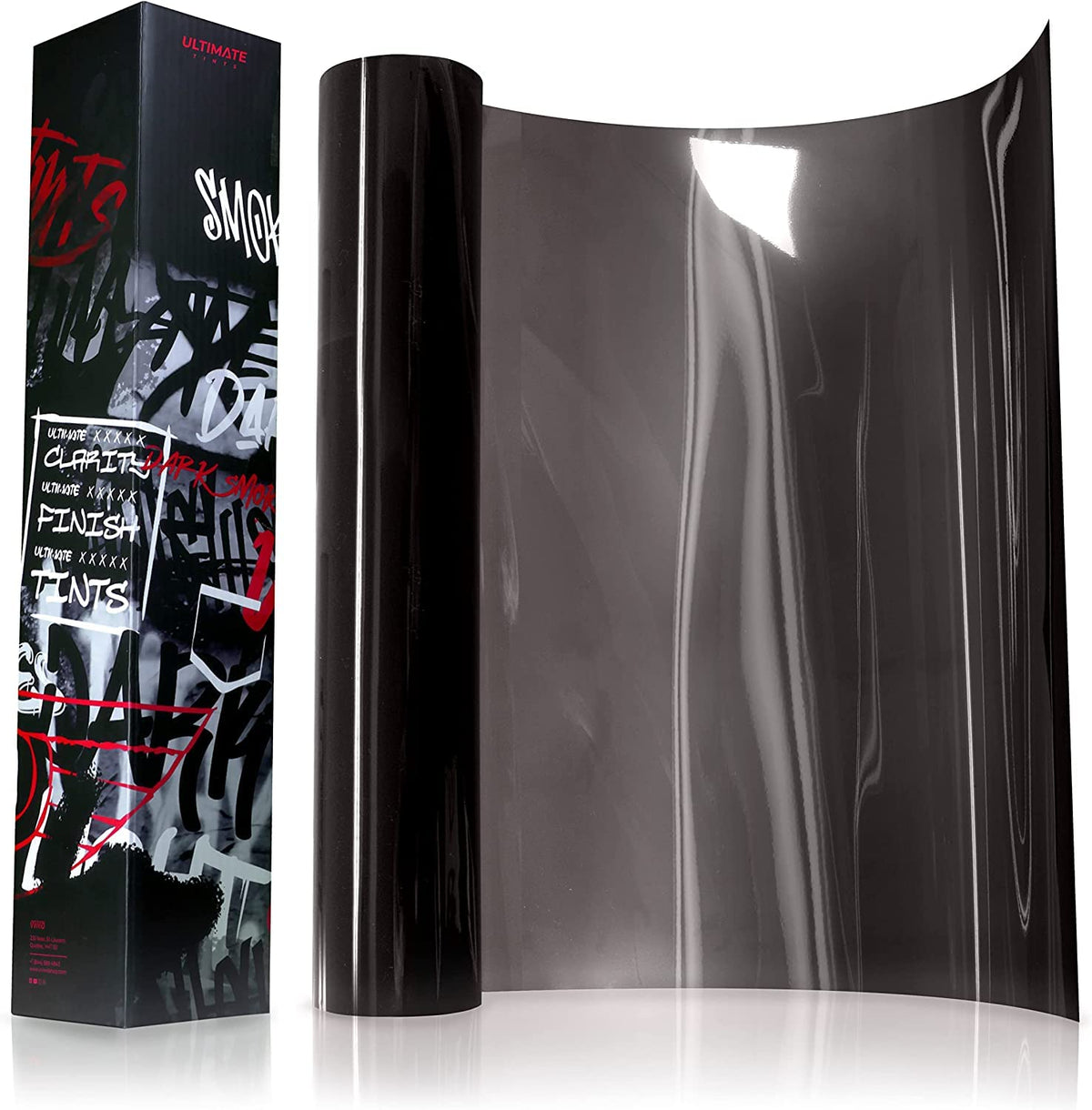 VViViD roll front packaging showing dark smoke tint and size benefits