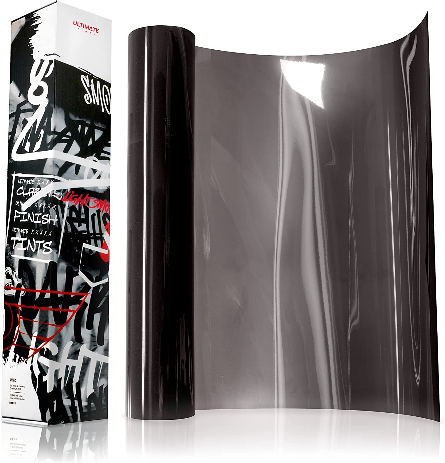 VViViD front packaging showing light smoke roll and dimensions, clear product ID
