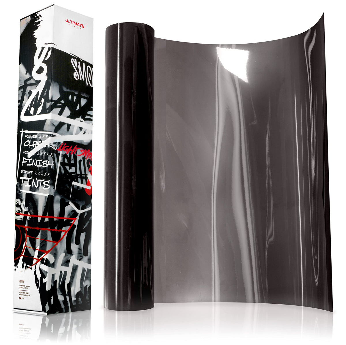 VViViD front packaging showing light smoke film and dimensions