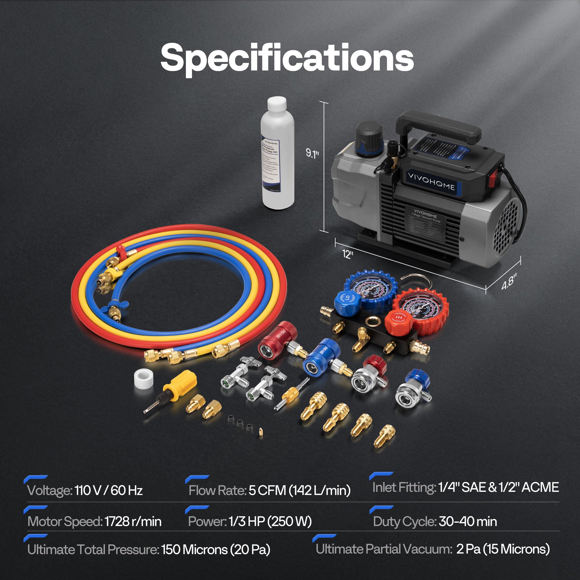 VIVOHOME kit accessories and adapters organized for immediate use