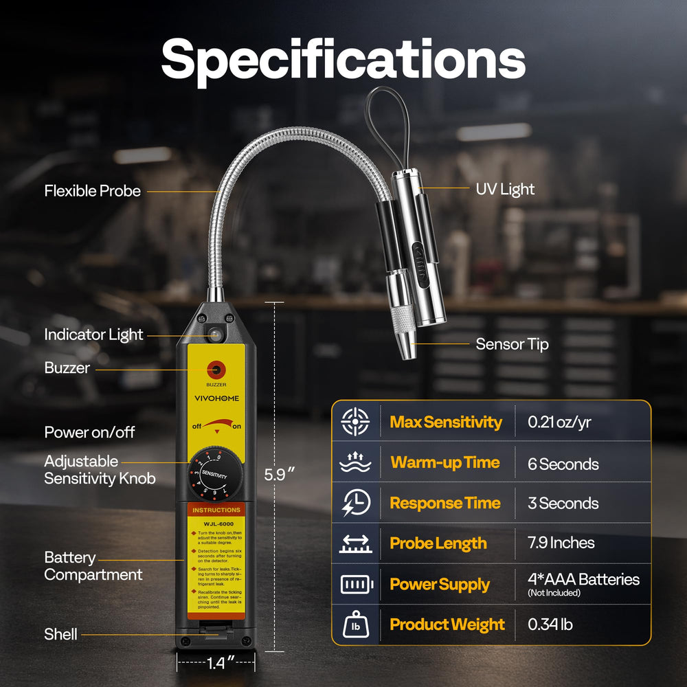 VIVOHOME detector in use under car hood locating HVAC refrigerant leak efficiently