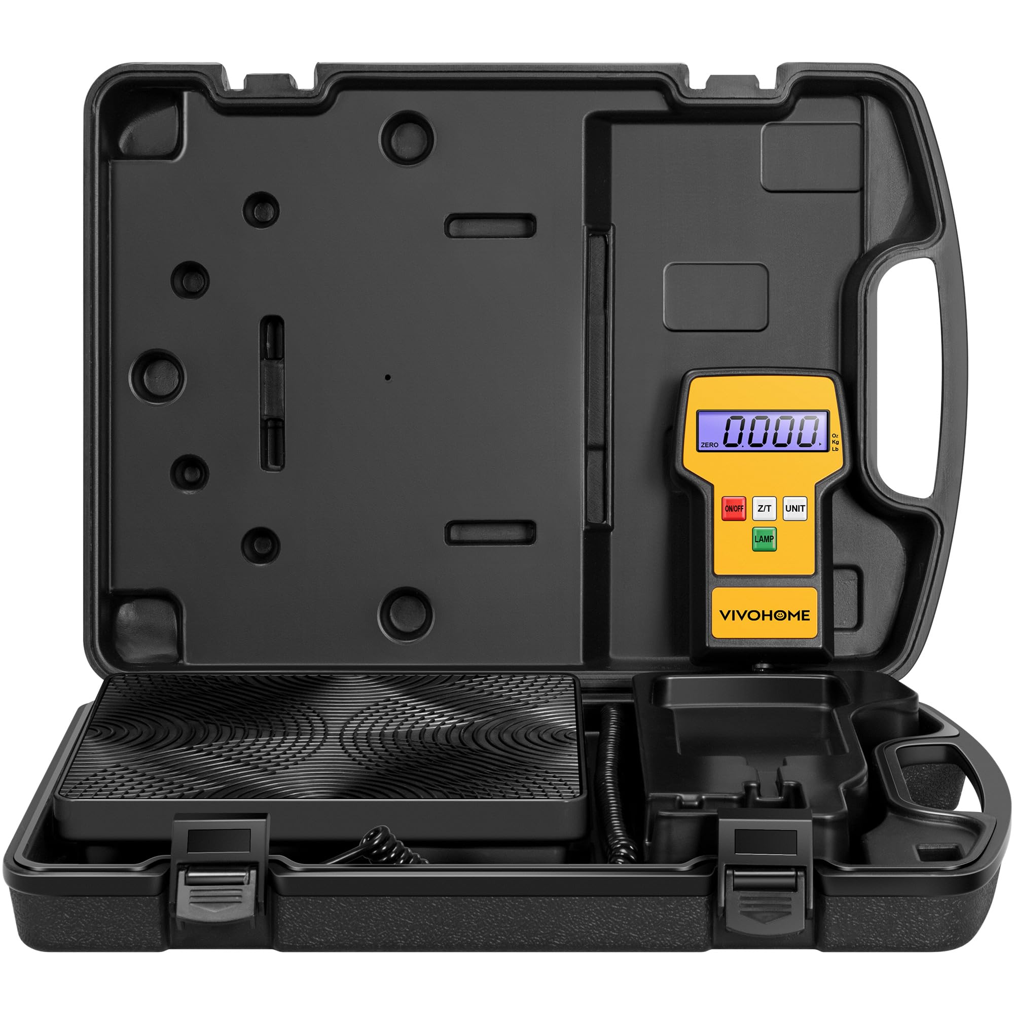 VIVOHOME front view of refrigerant scale showing platform and controls for precise weighing
