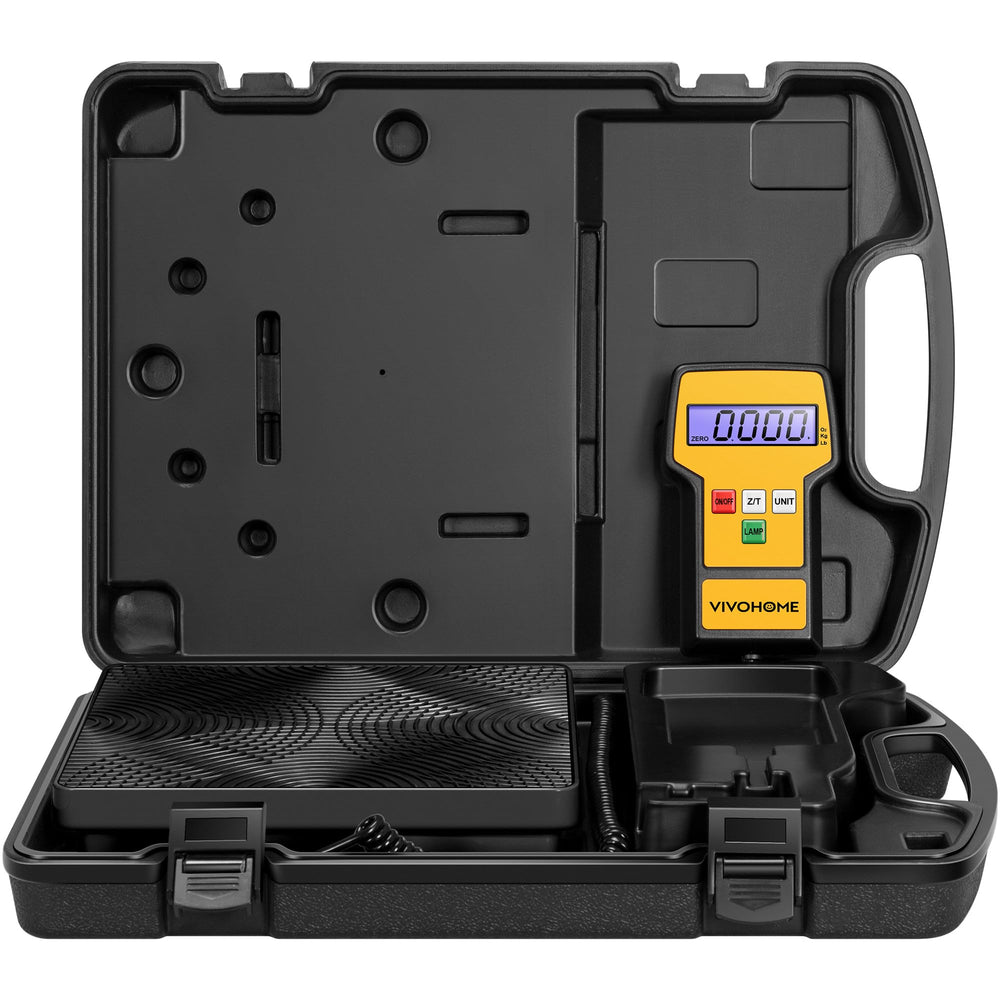 VIVOHOME front view of refrigerant scale showing platform and controls for precise weighing