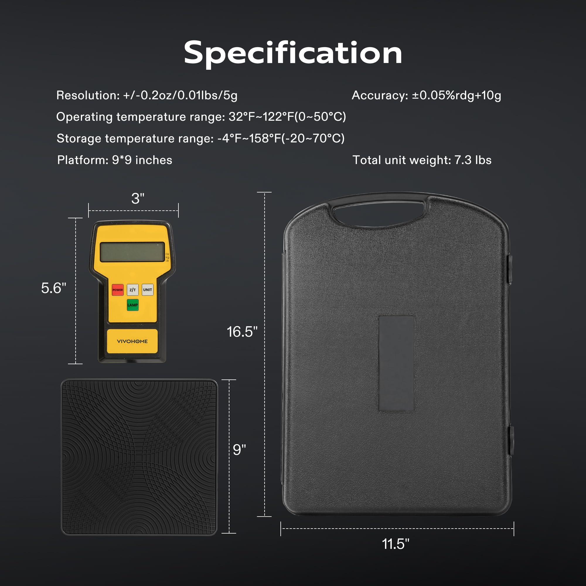 VIVOHOME scale next to toolbox showing compact size and portability for technicians