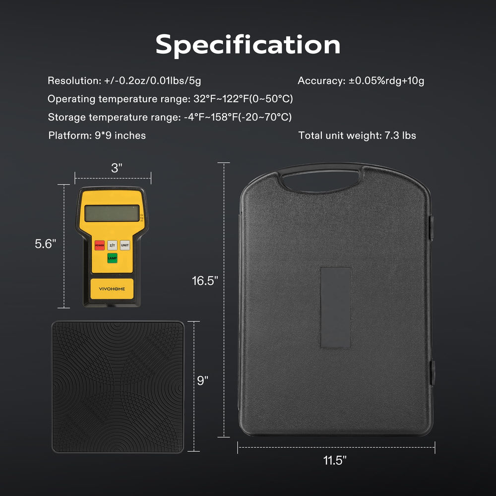 VIVOHOME scale next to toolbox showing compact size and portability for technicians