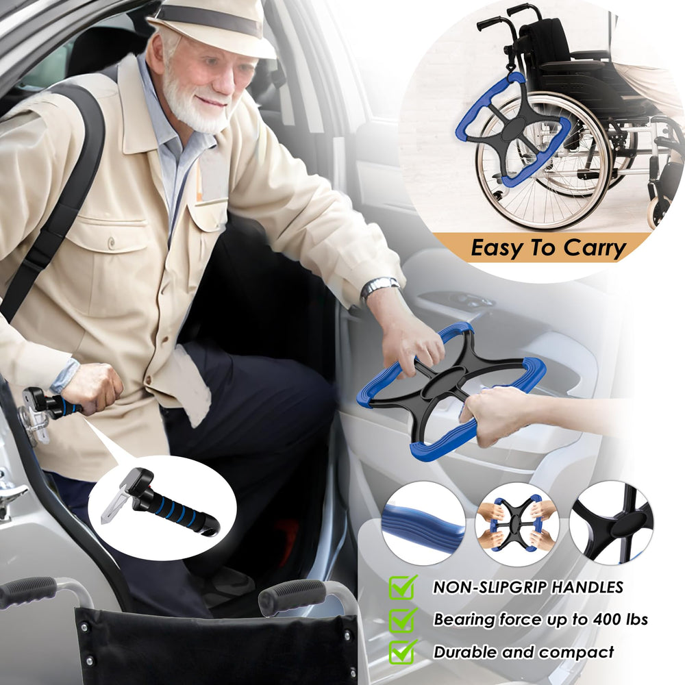 Vizava hook with attachments displayed for quick hanging on wheelchair or chair