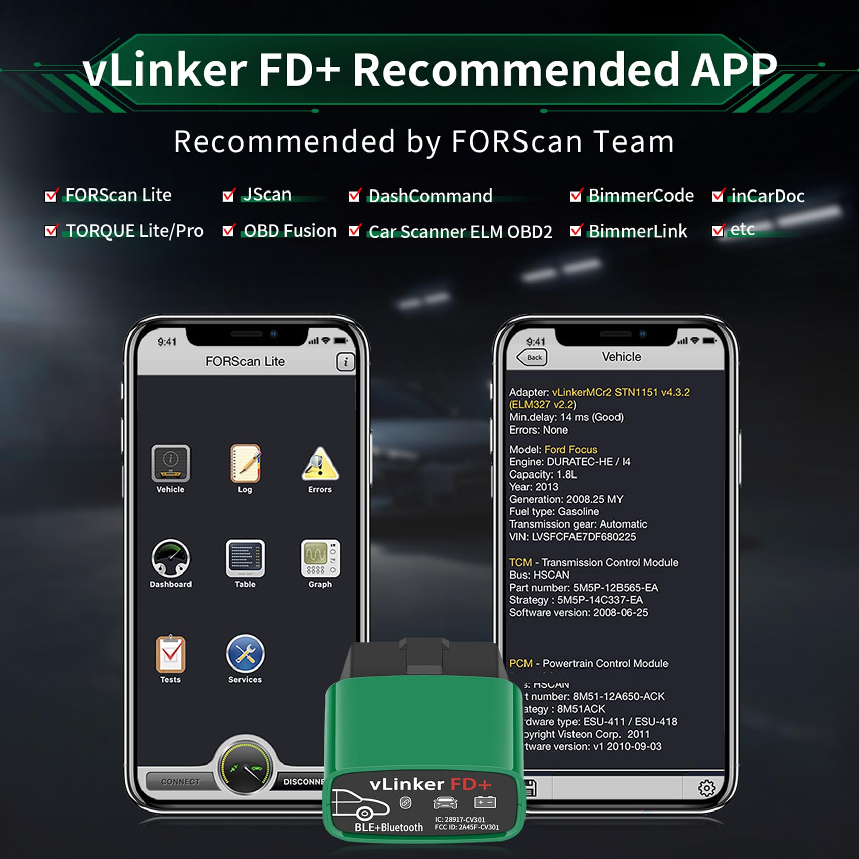 vLinker FD+ next to car key showing compact size for easy storage