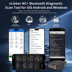 vLinker MC+ plugged into car OBD port demonstrating quick installation benefit