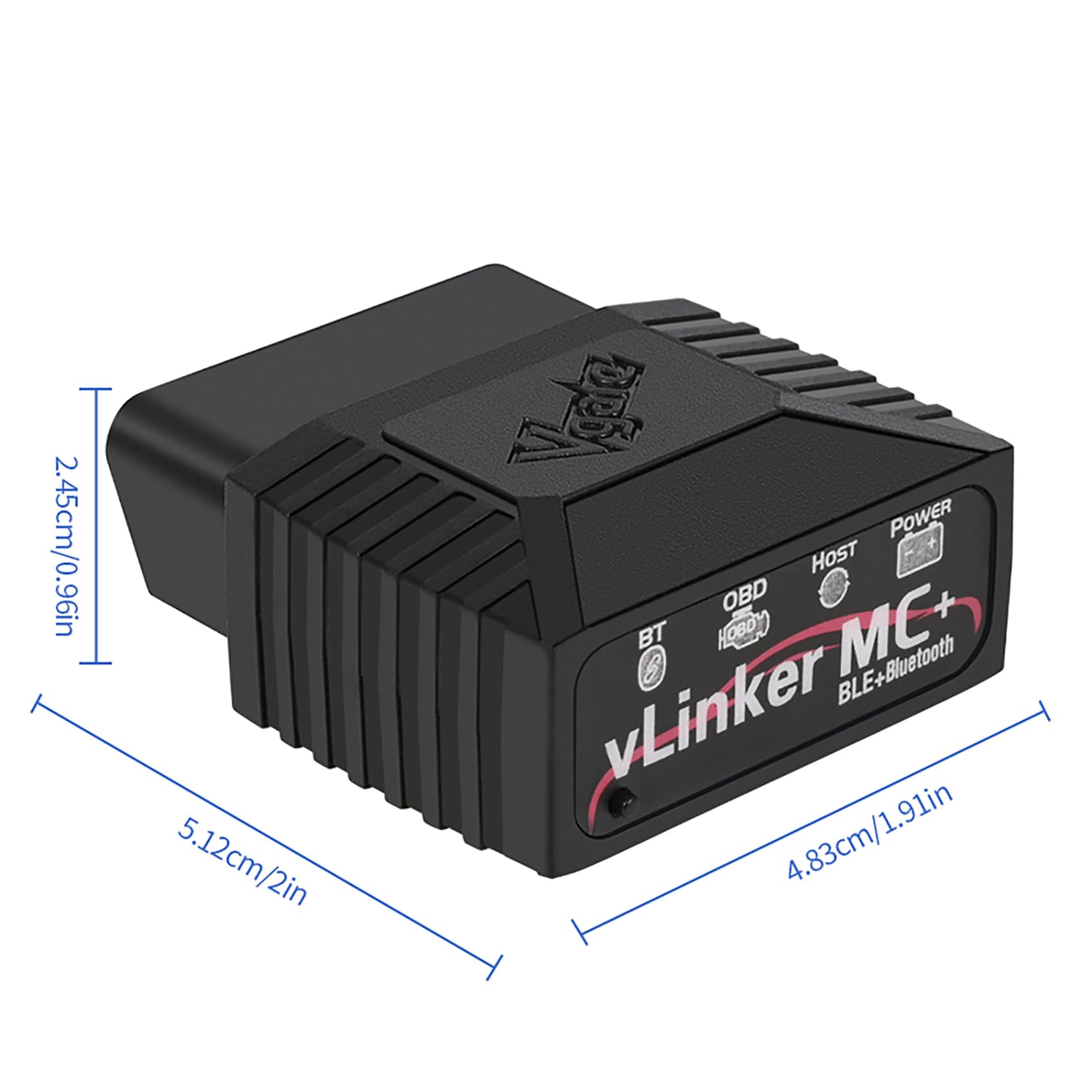 vLinker MC+ retail box with warranty card indicating one-year support