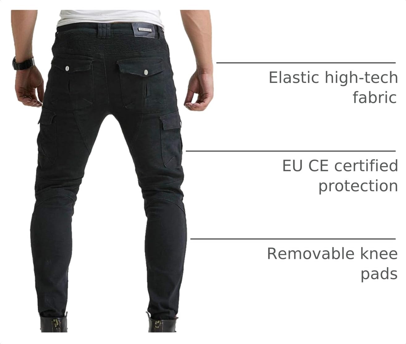 VNFOX removed knee and hip armor inserts showing CE Level 2 protection and removable convenience