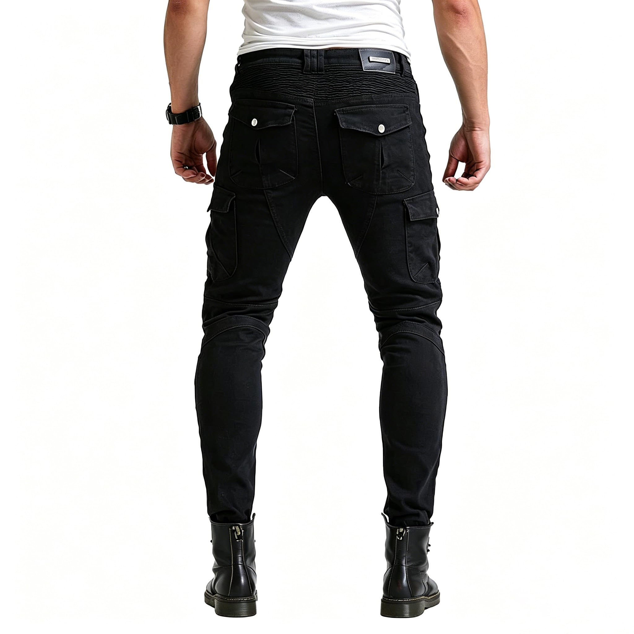 VNFOX close-up of YKK zipper and double-button for reinforced durability and secure closure