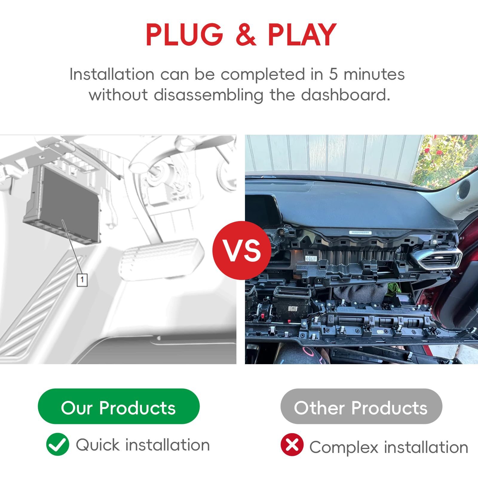 VNVNMV wiring harness detail highlighting factory-compatible plug for non-destructive fit
