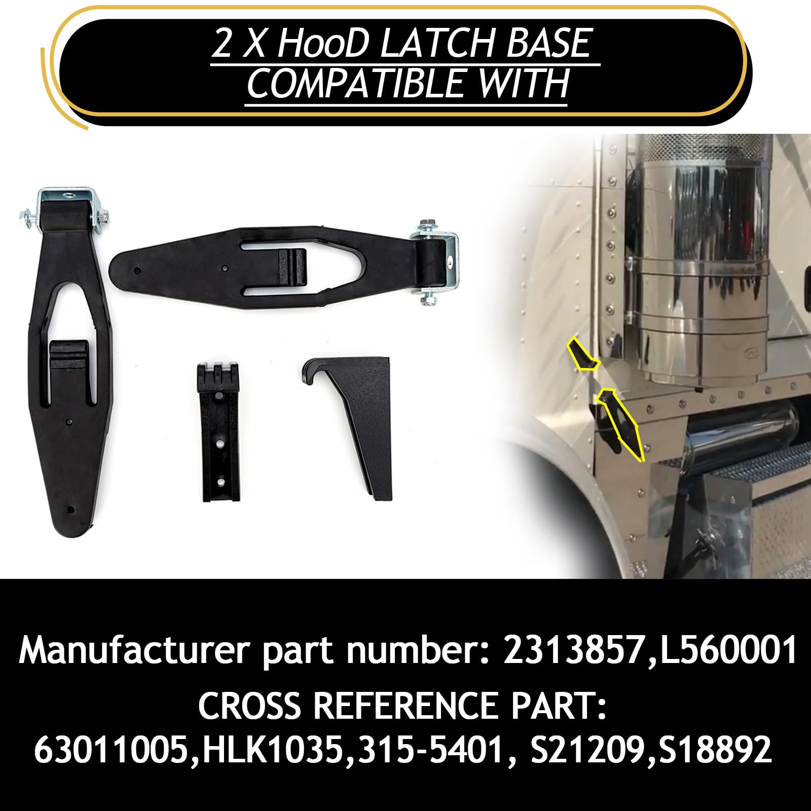 VODCACA hood latch base side profile illustrating mounting points and alignment