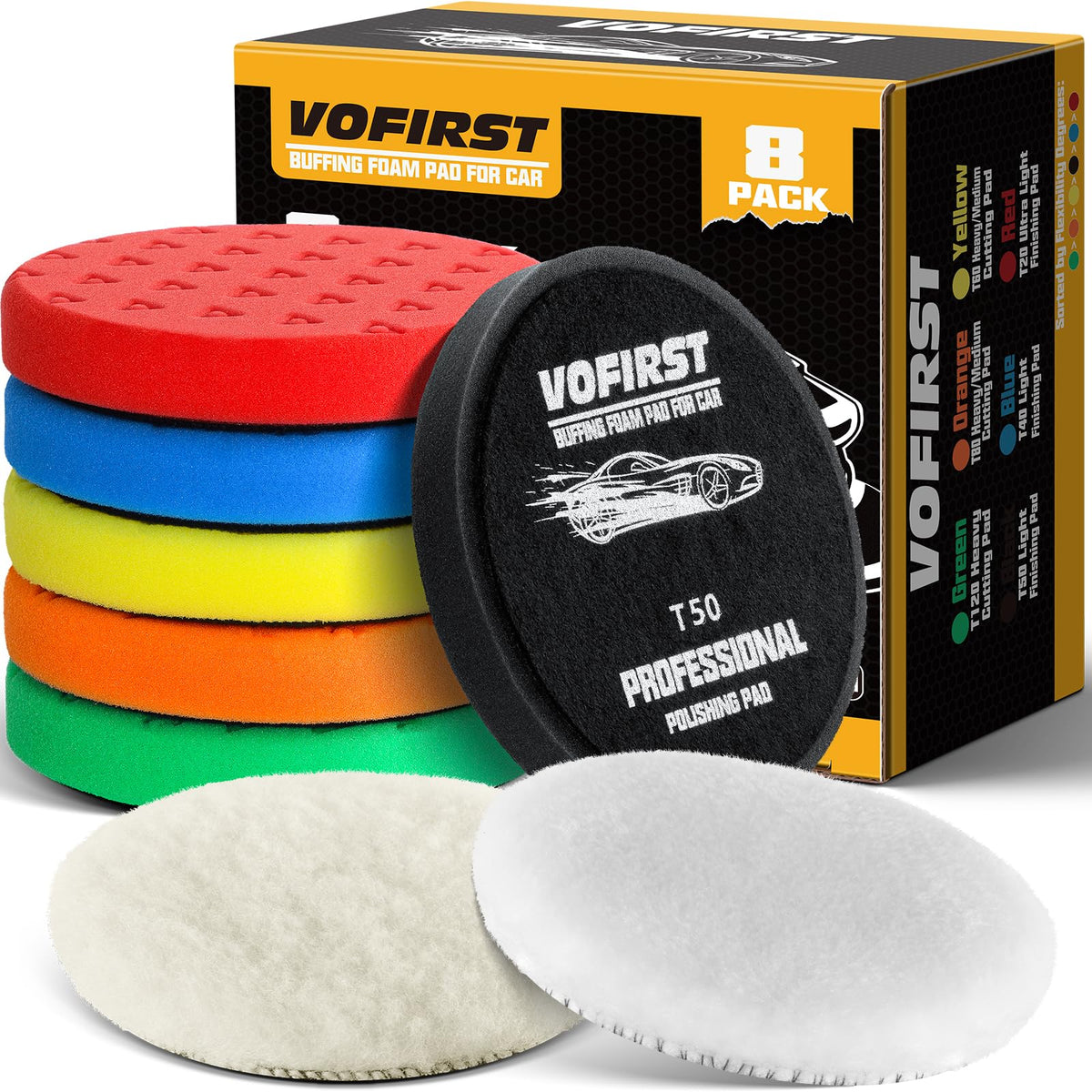 VOFirst front kit view showing all 8 pads and case with clear benefit of variety
