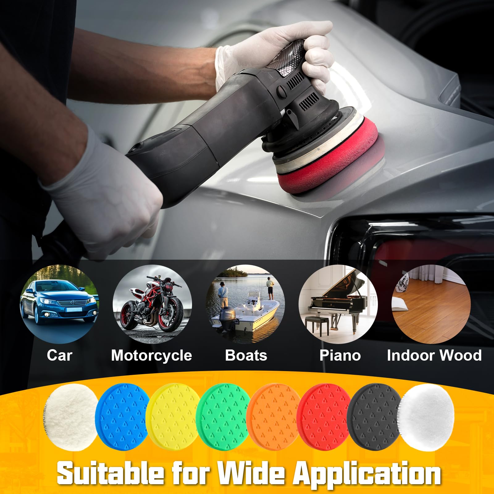 VOFirst pads staged with car detailing tools showing professional finishing benefits