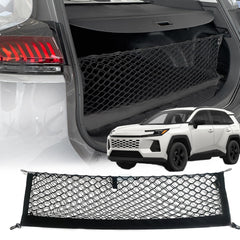 Volcaner front view of cargo net installed in RAV4 trunk secures items