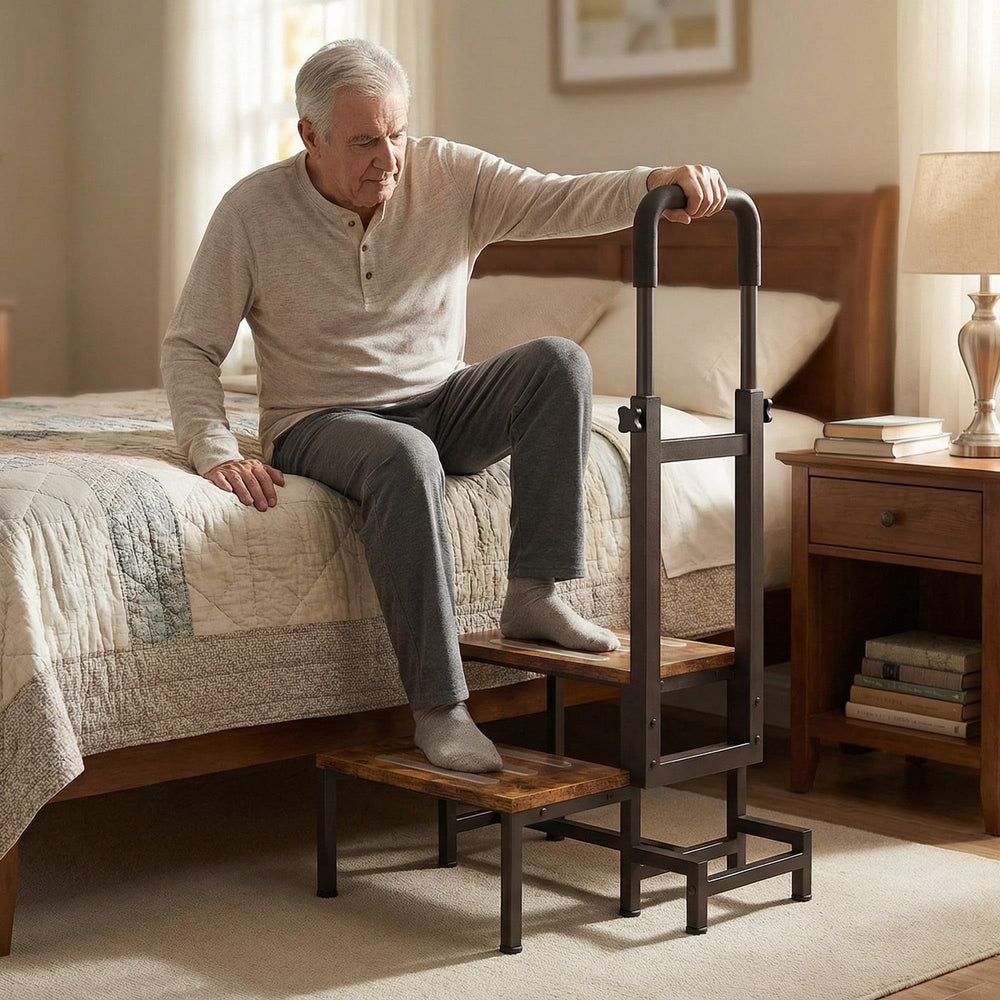 VonDream cushioned adjustable handrail close-up showing ergonomic grip for safer transfers