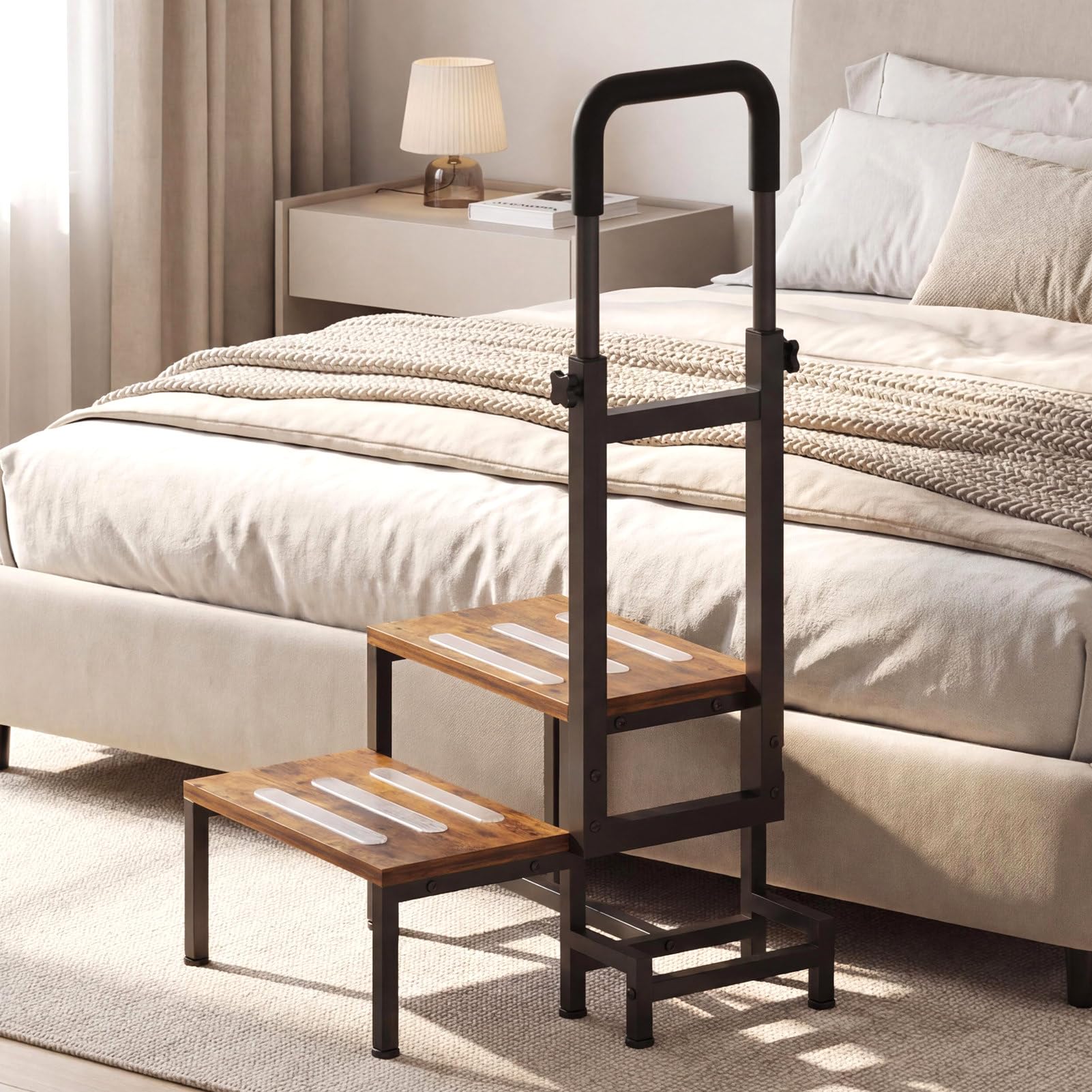VonDream front view of two-tier step stool showing stable base and compact design benefit