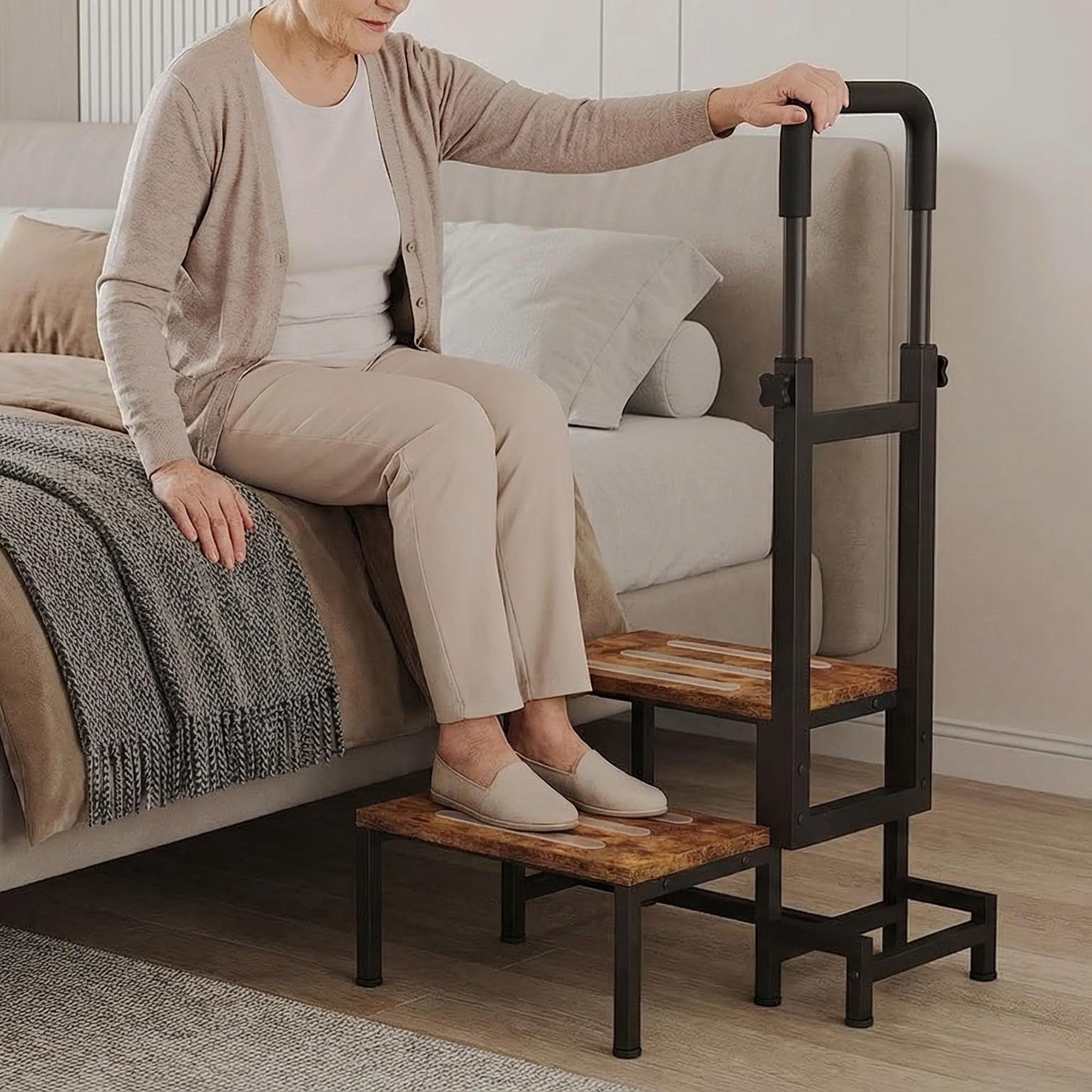 VonDream step stool during stability test showing sturdy construction and weight support